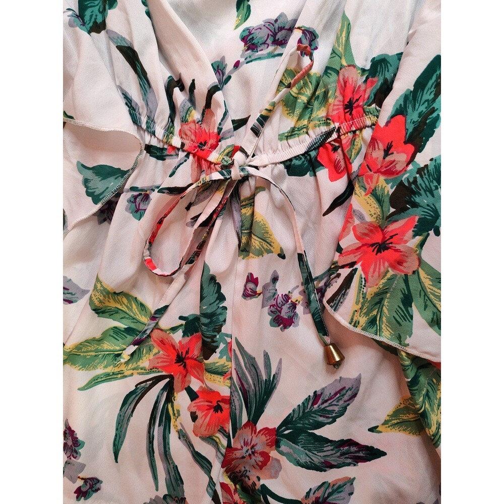Women's Blush Flutter Sleeves Floral Romper White Pink Green Small - Picture 4 of 6